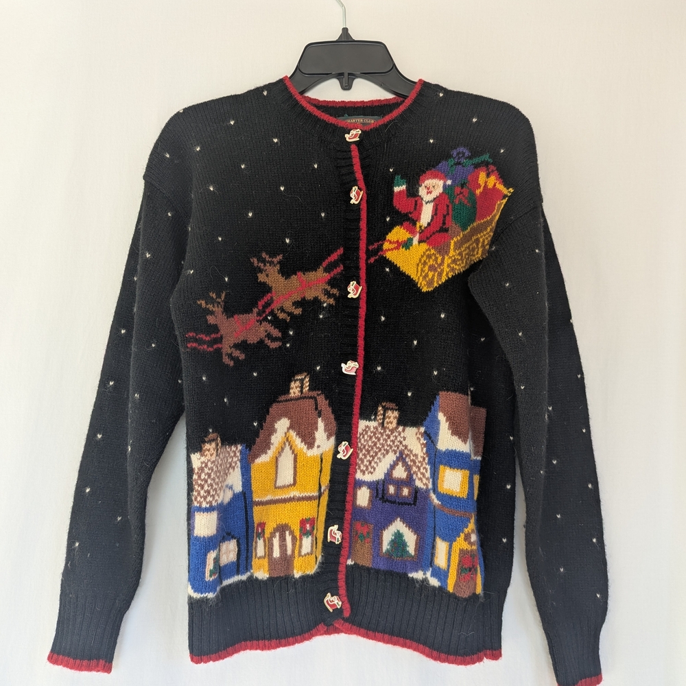 Christmas Charter Club by Jane Justin Women's Cardigan Sweater Sz S  Wool Blend